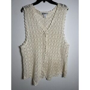 Y2K Crochet Vest Womens 14/16‎ Cream Boho Festival Western Country Hippie